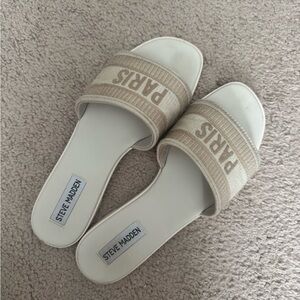 Steve Madden Women's Paris Slide Sandals in Beige/White